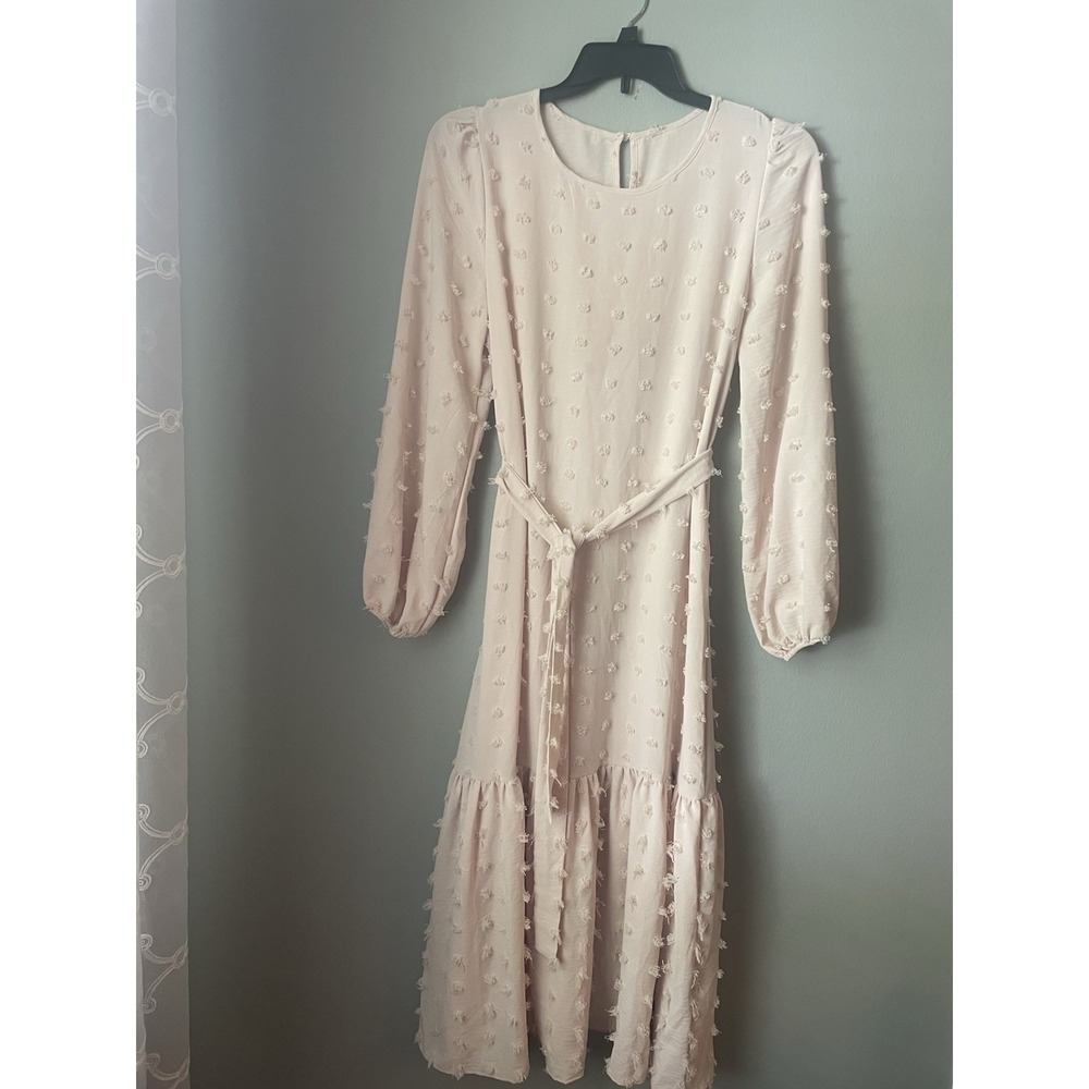 Shein Womens Pom Pom Textured Chiffon Dress M Cottagecore Shabby Chic Boho